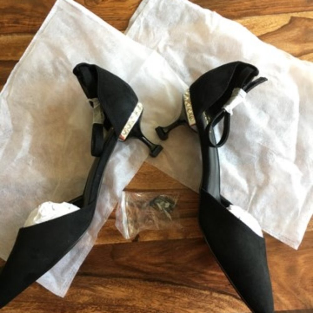 Black Suede Heels w/Rhinestone Accents ~ 10M